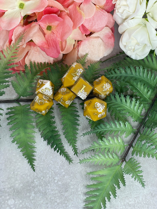 Mustard | Filigree Dice | 7 Piece Polyhedral Set