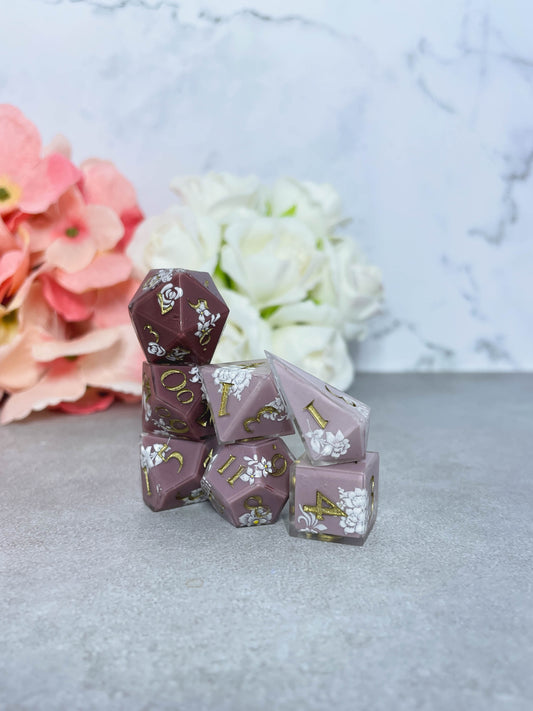 Rust x Rose Ombré | Filigree Dice | 7 Piece Polyhedral Set