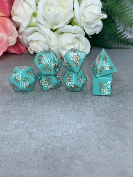 Tiffany Blue | Filigree Dice | 7 Piece Polyhedral Set