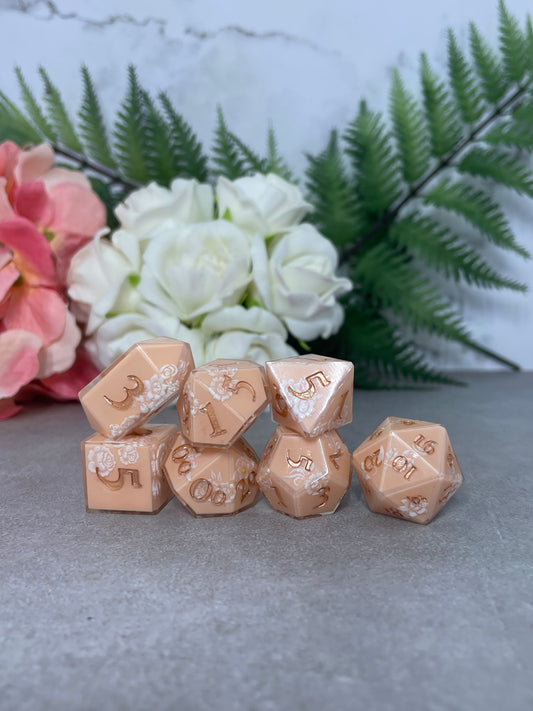 Peach | Filigree Dice | 7 Piece Polyhedral Set