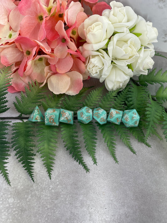 Tiffany Blue | Filigree Dice | 7 Piece Polyhedral Set