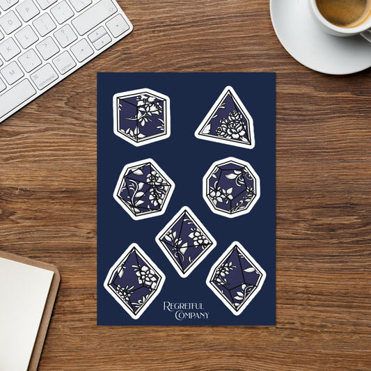 Navy Blue Filigree Dice A5 Sticker Sheet