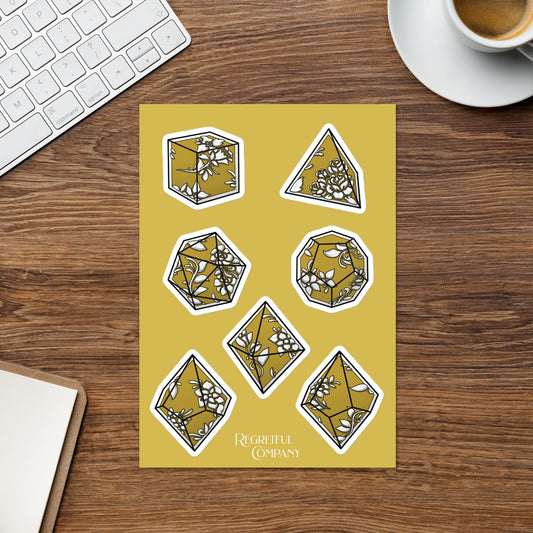 Mustard Filigree Dice Set A5 Sticker Sheet