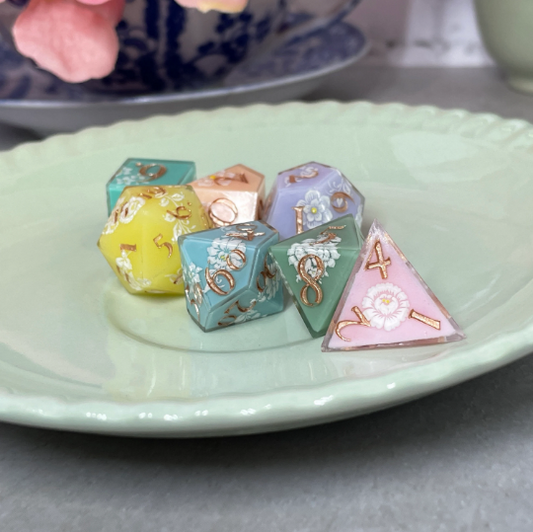 Mixed Pastel Filigree Dice | 7 Piece Polyhedral Set